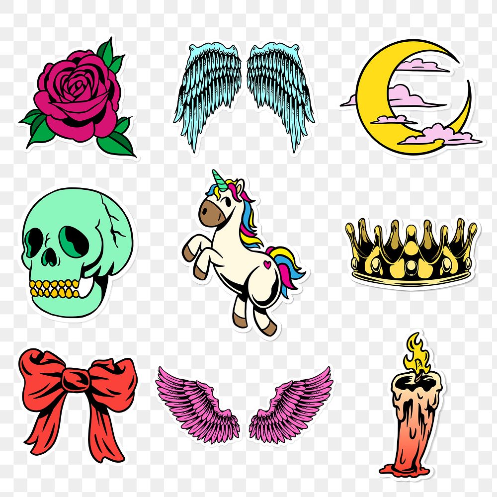 Colorful cool street style sticker set design resources