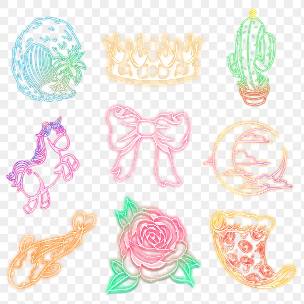 Colorful cute neon sticker collection design resources