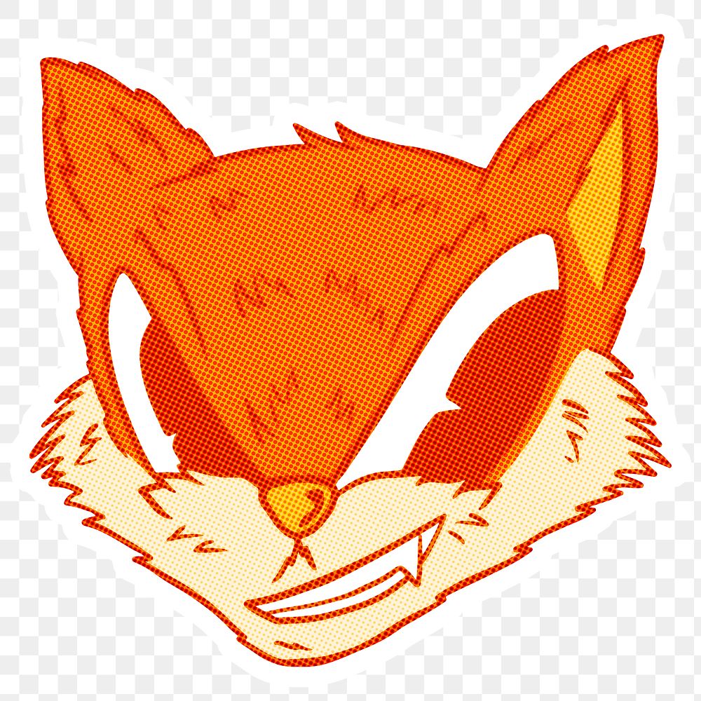 Cartoon cunning fox sticker  with a white border