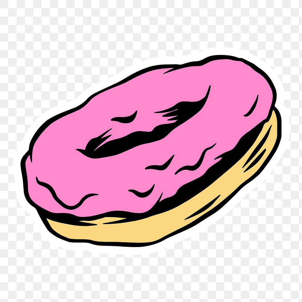 Pink glazed donut sticker with a white border design element