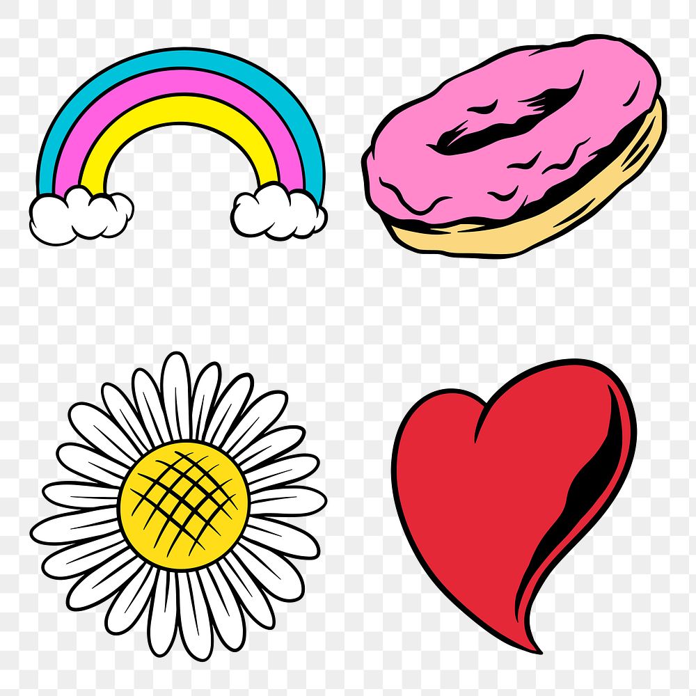 Cool pop art sticker design element set
