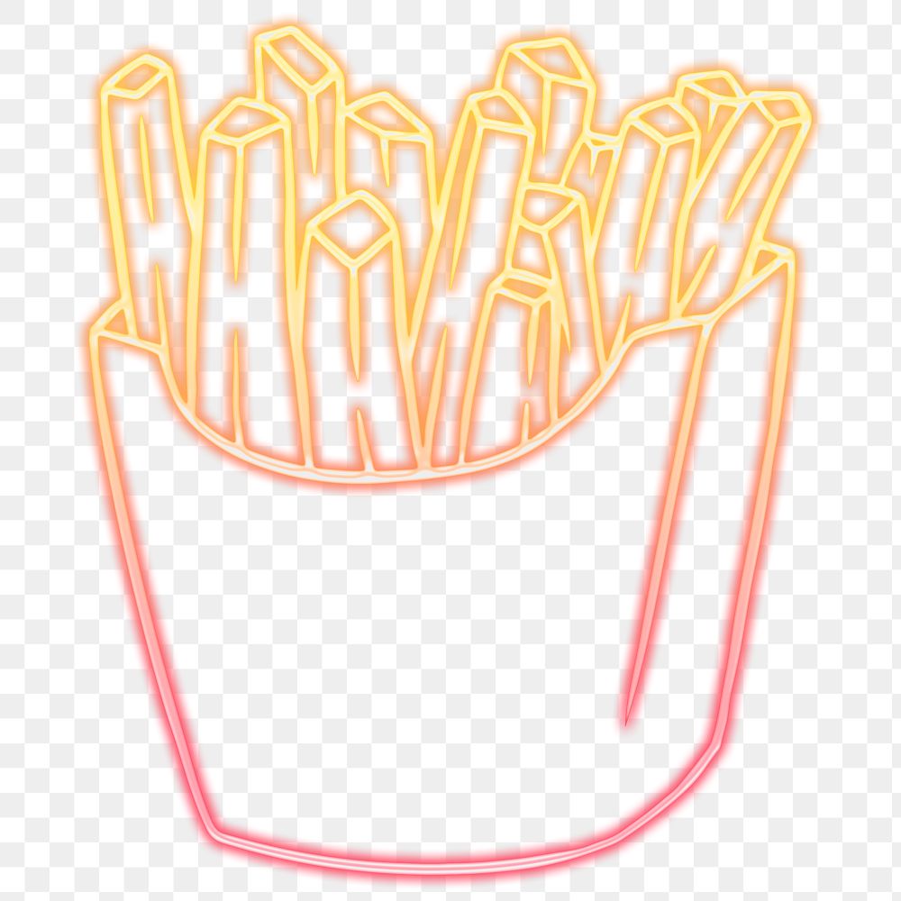 Neon french fries sticker overlay design resource 