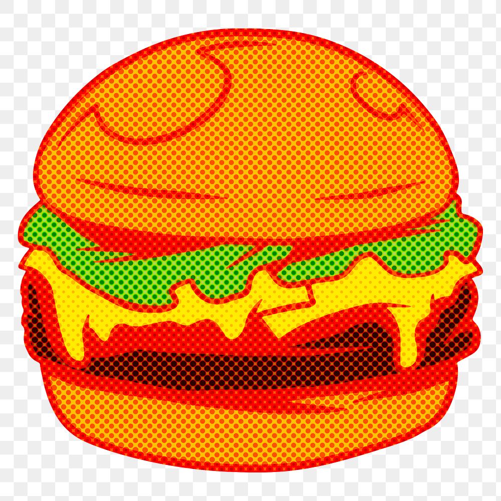 Halftone hamburger sticker overlay design element 