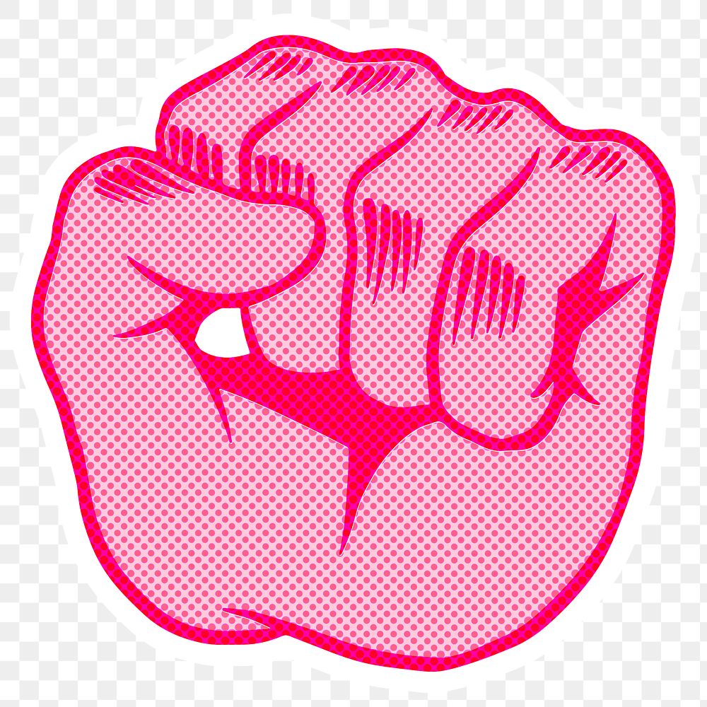 Halftone pink raised fist sticker overlay design resource 