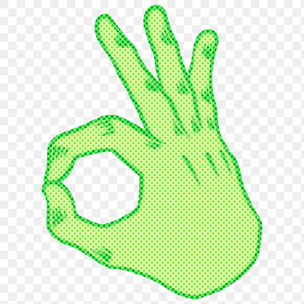 Green halftone ok hand sign sticker overlay design resource