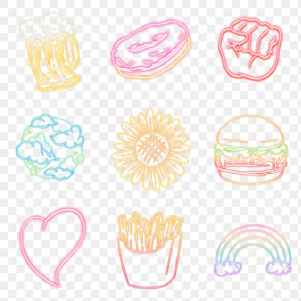 Cute neon sticker set design resources 