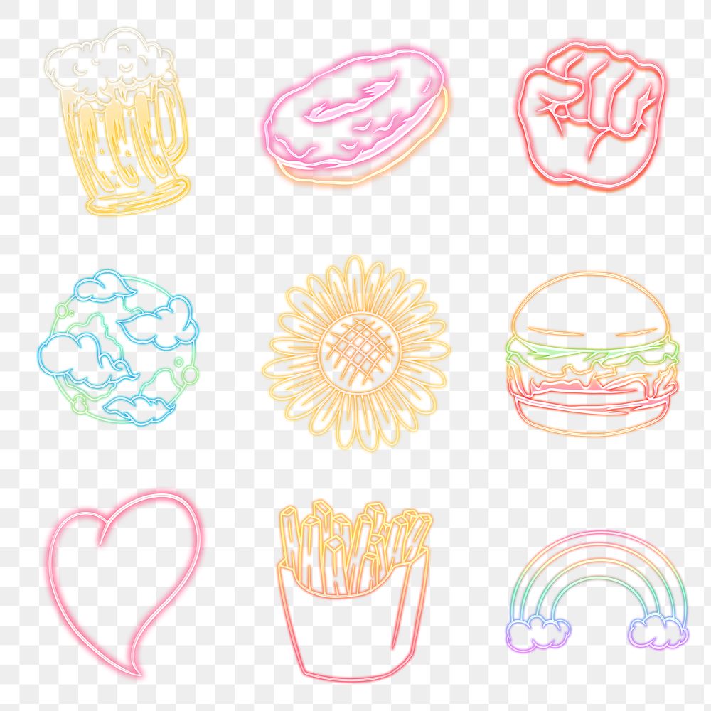 Cute neon sticker set design resources 