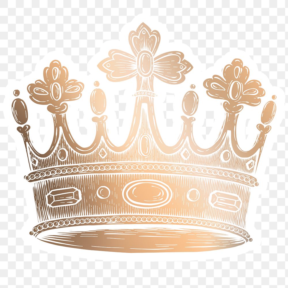 Golden crown sticker overlay with a white border design element