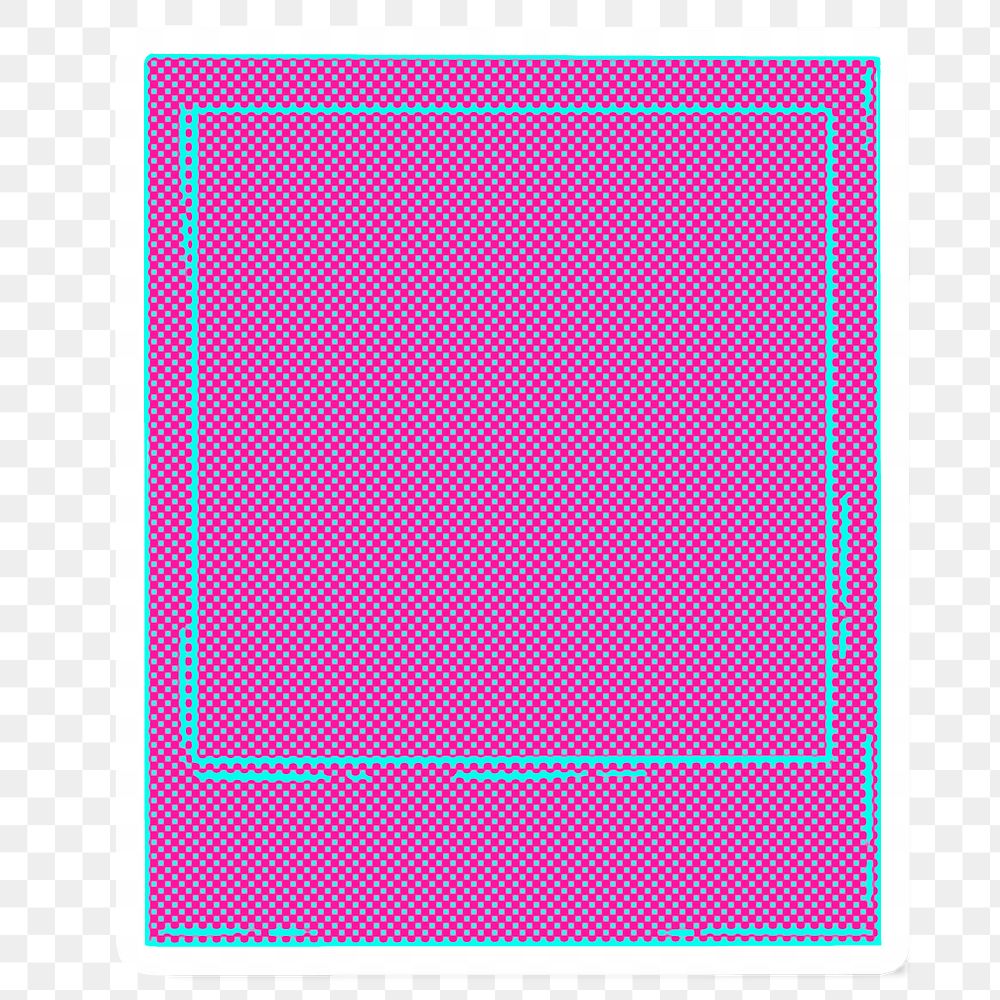 Funky neon halftone instant photo frame sticker overlay with a white border