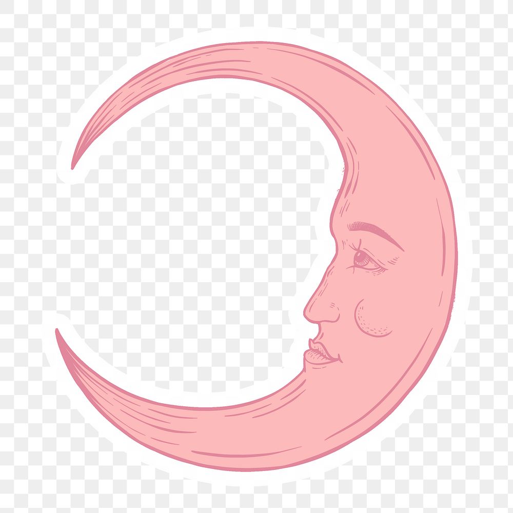 Pink Crescent Moon Face Sticker Free Png Sticker Rawpixel