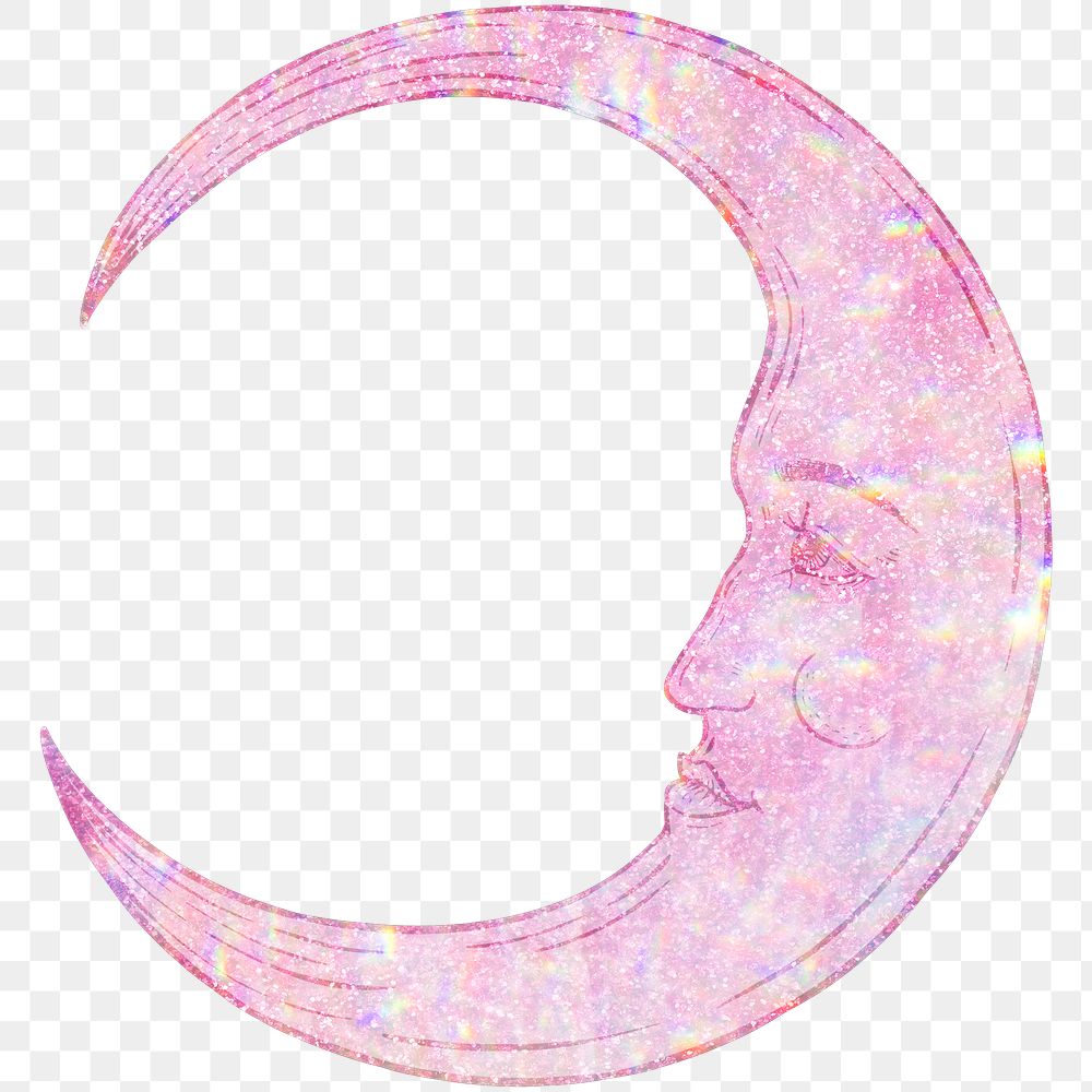Pink holographic crescent moon sticker overlay design element