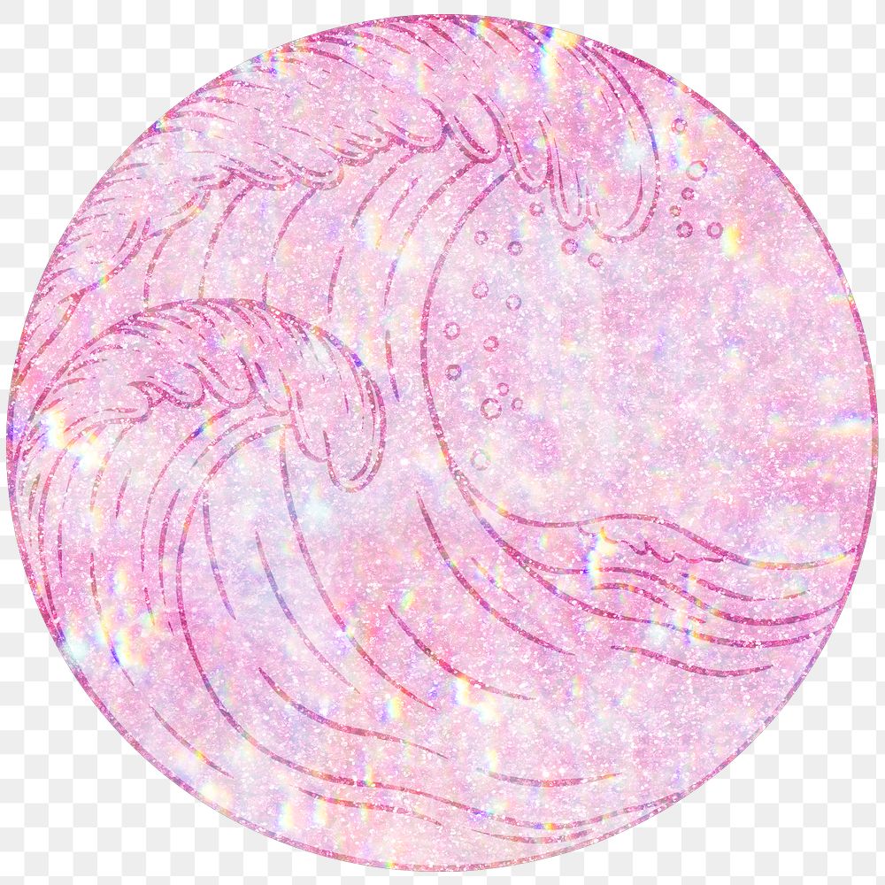 Pink holographic ocean waves sticker overlay design element 