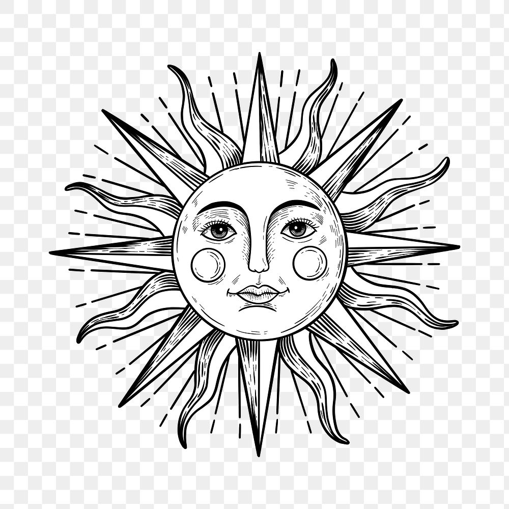 Sun with a face outline sticker overlay design element 