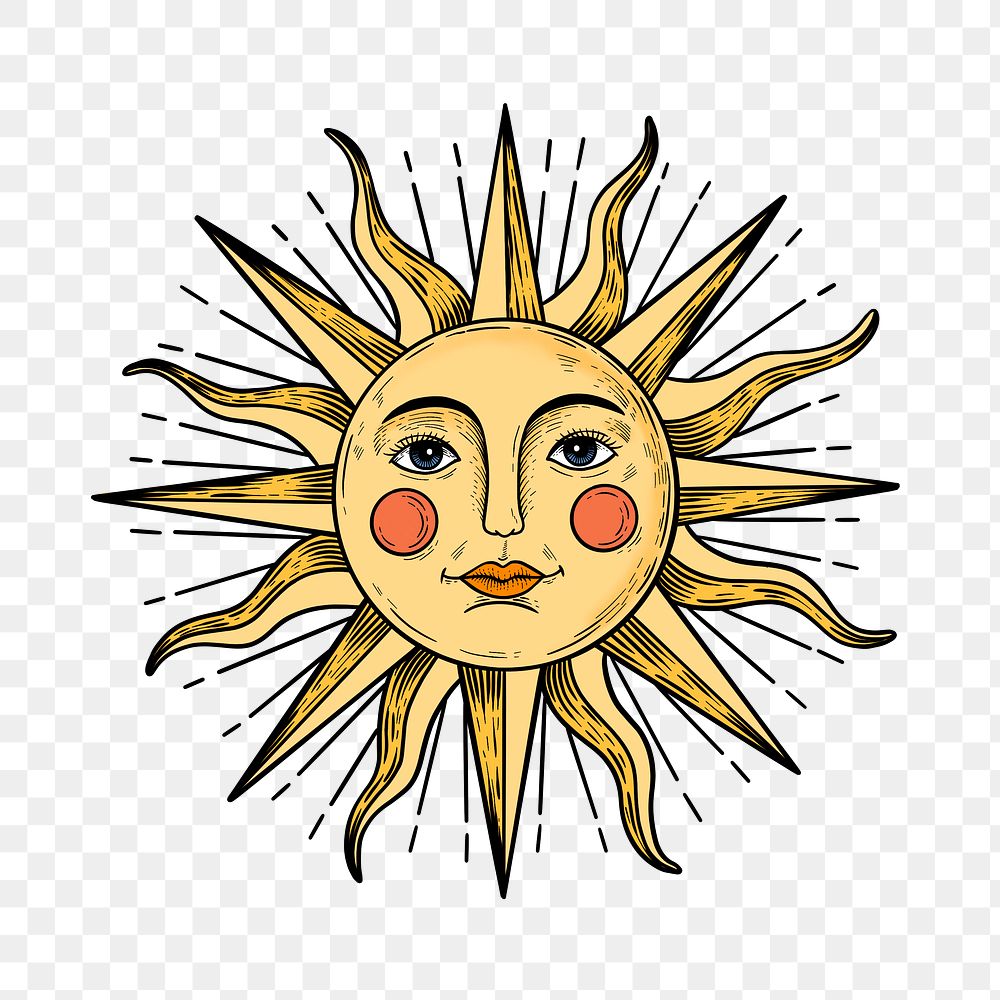 Yellow sun with a face sticker overlay design element 
