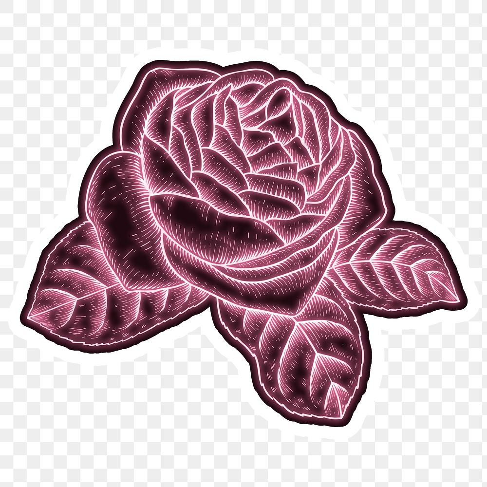 Neon red rose sticker overlay with a white border design element