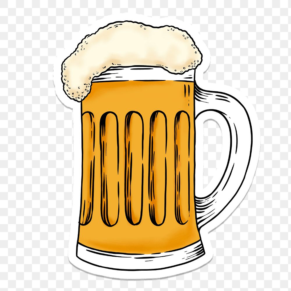 Glass of beer sticker with a white border