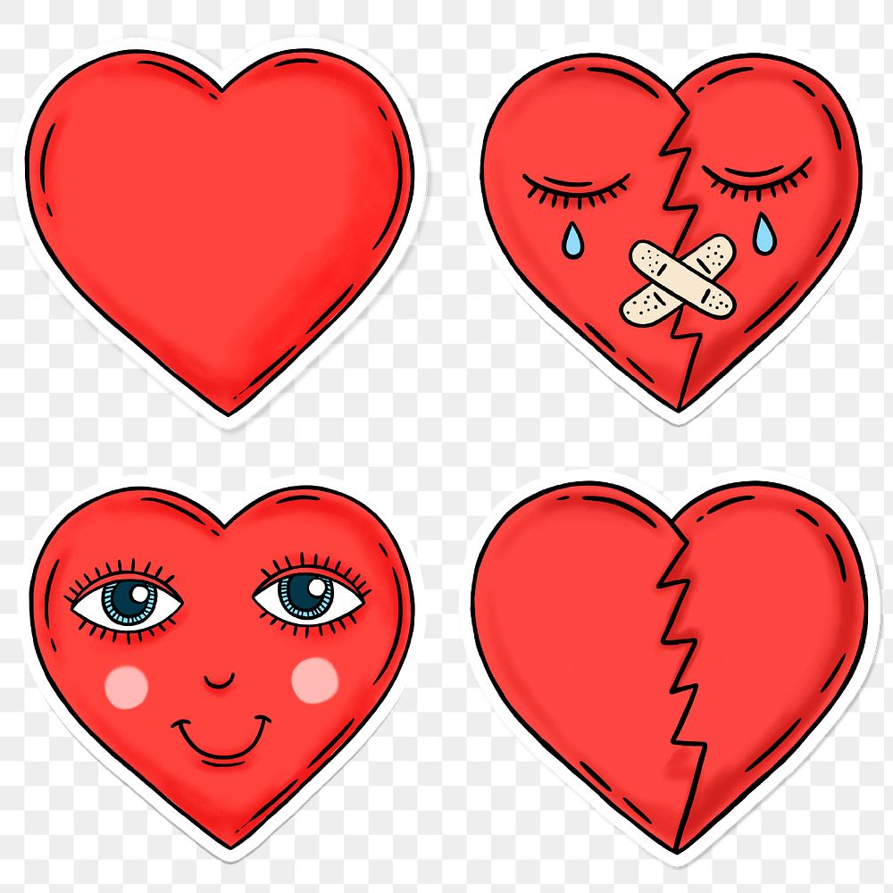 Red heart sticker set design element