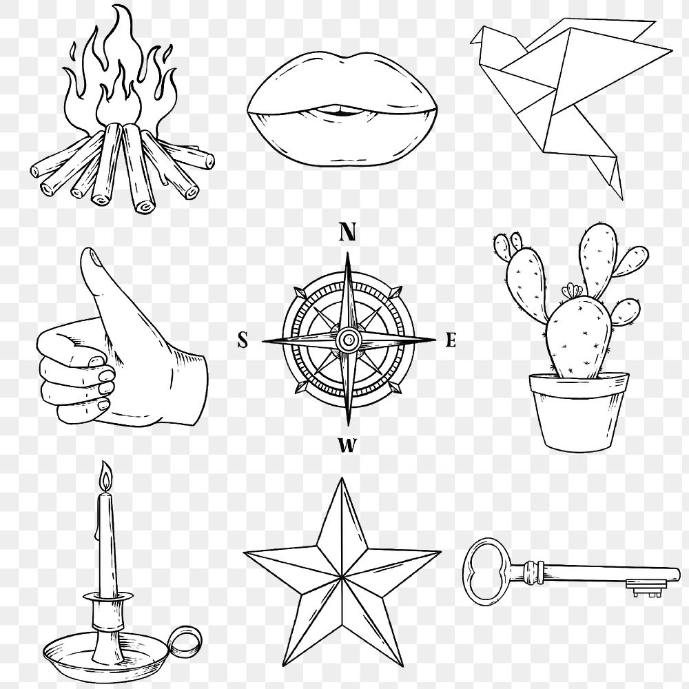 Black and white journal sticker set design element