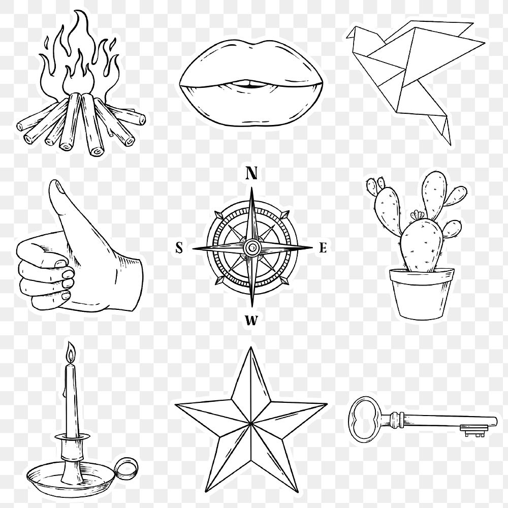 Black and white journal sticker set design element