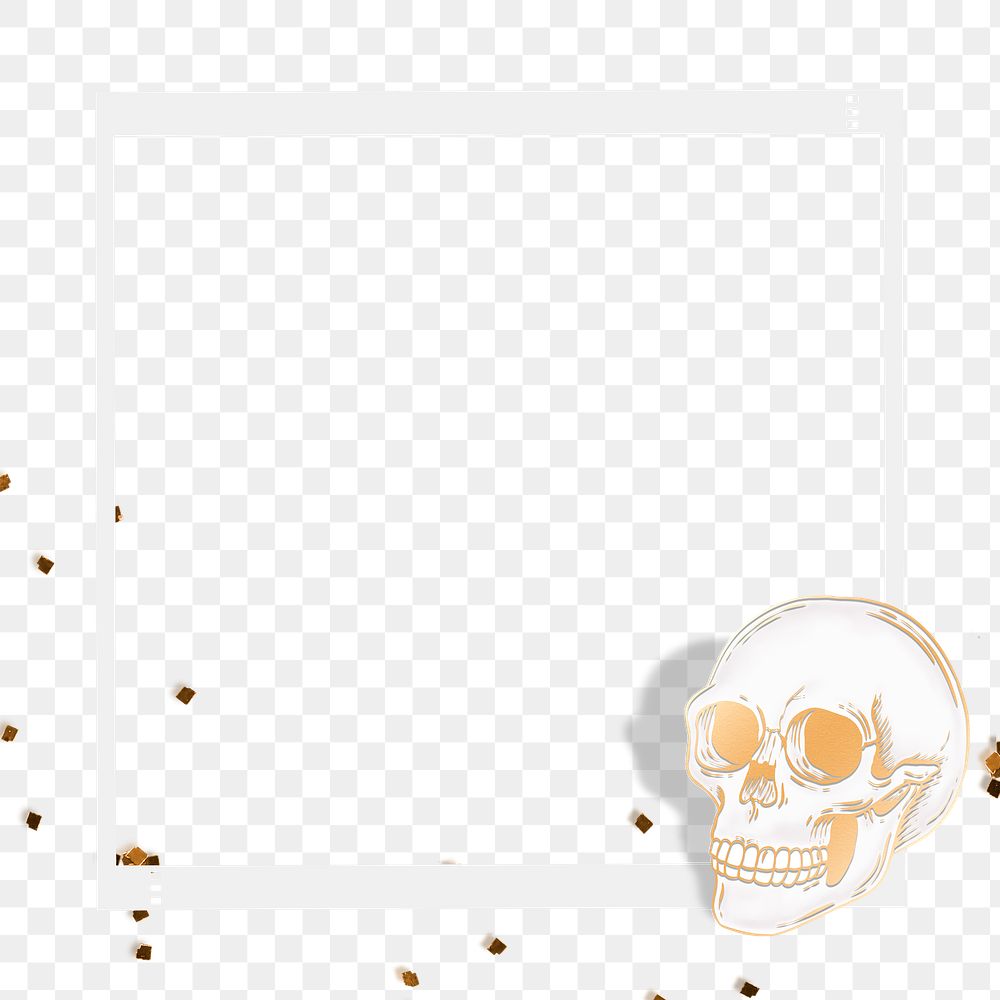 Gold skull frame with gold confetti design element
