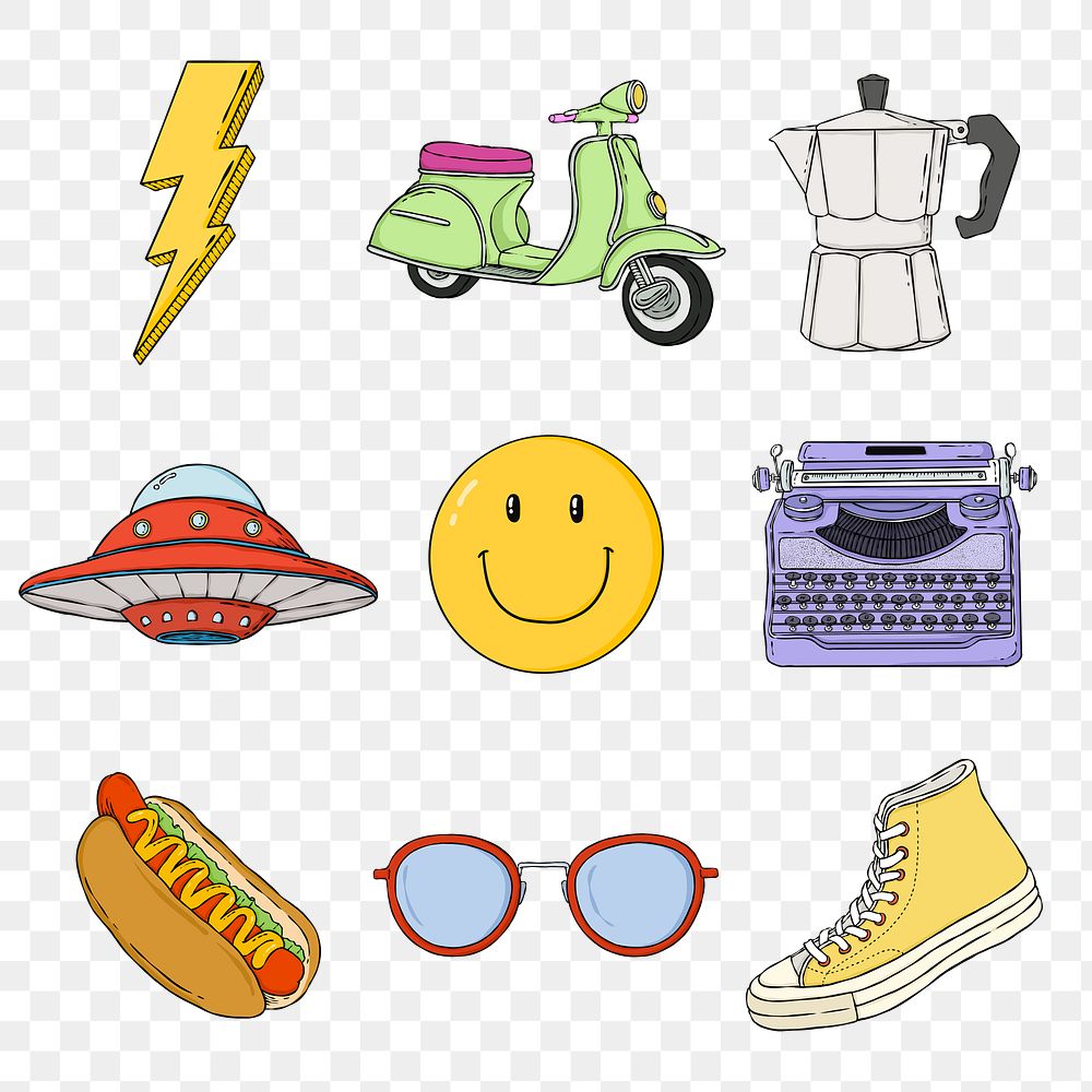 PNG funky retro stickers set