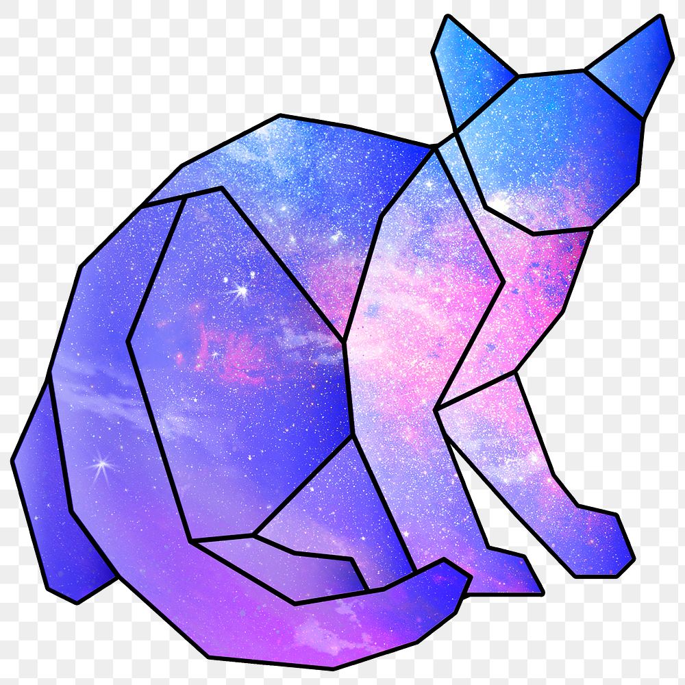 Purple galaxy patterned geometrical shaped cat sticker design element