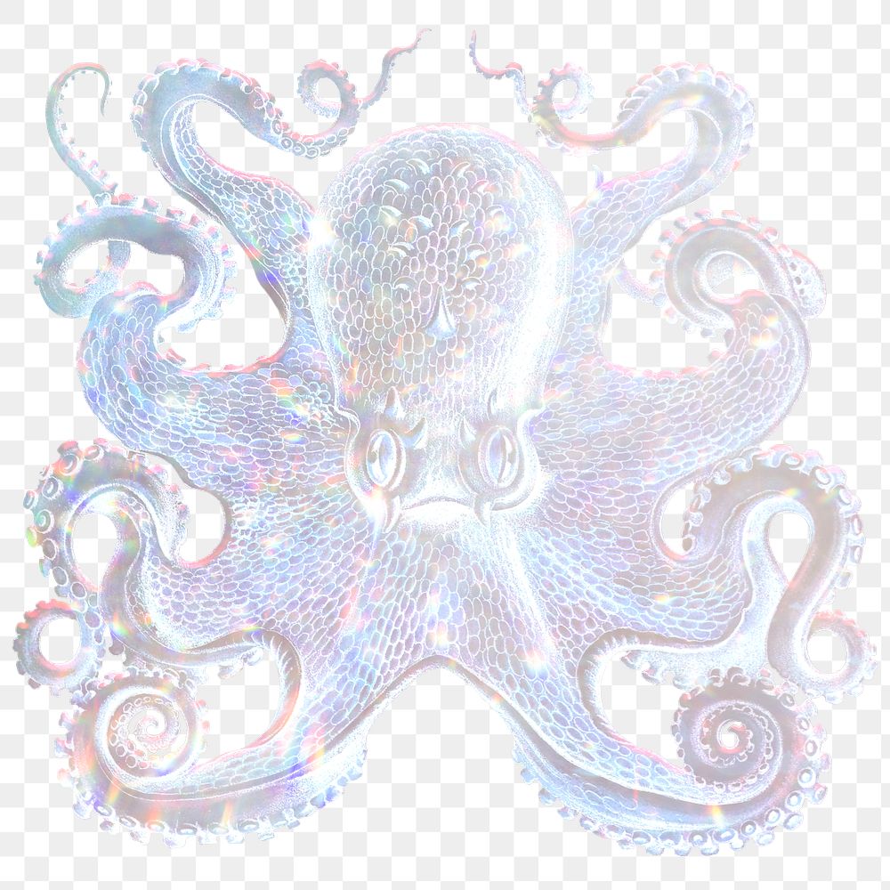Silver holographic octopus sticker design element