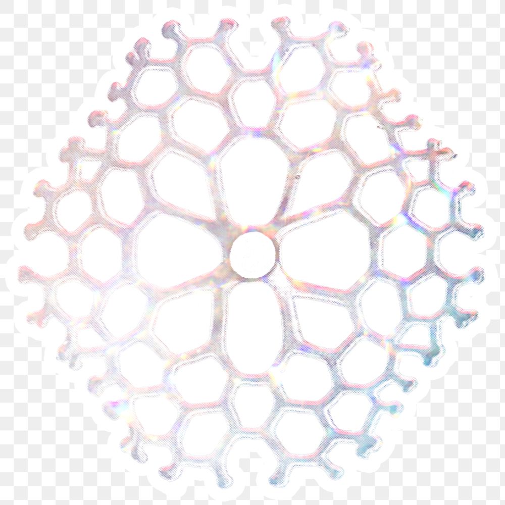 Silver holographic coral sticker with a white border