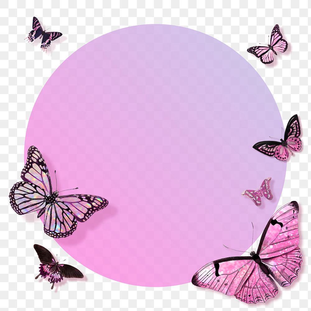 Circle pink butterfly frame design element