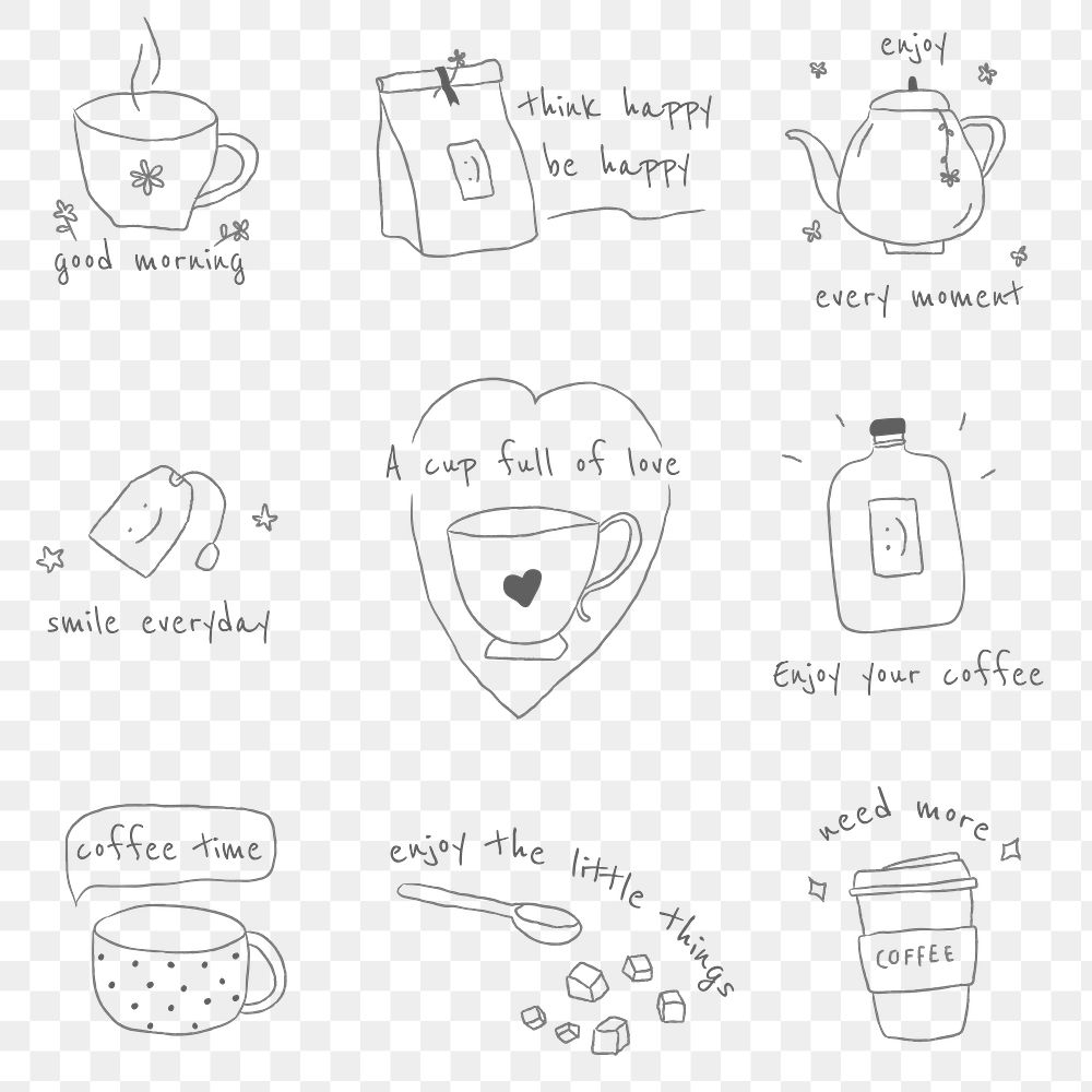 Cute coffee doodle design element set