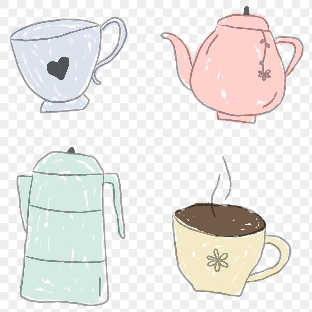 Cute coffee doodle design element set