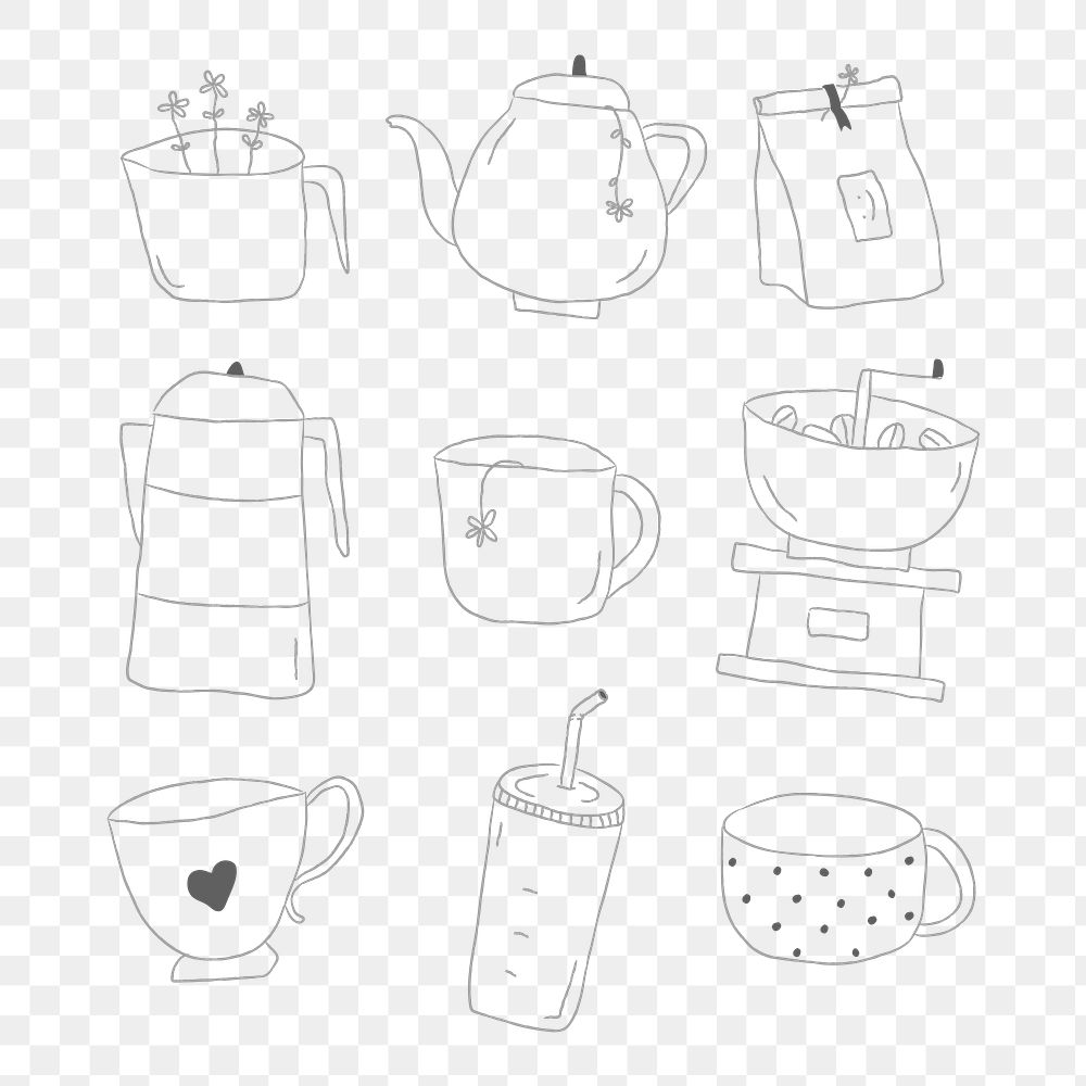 Cute coffee doodle design element set