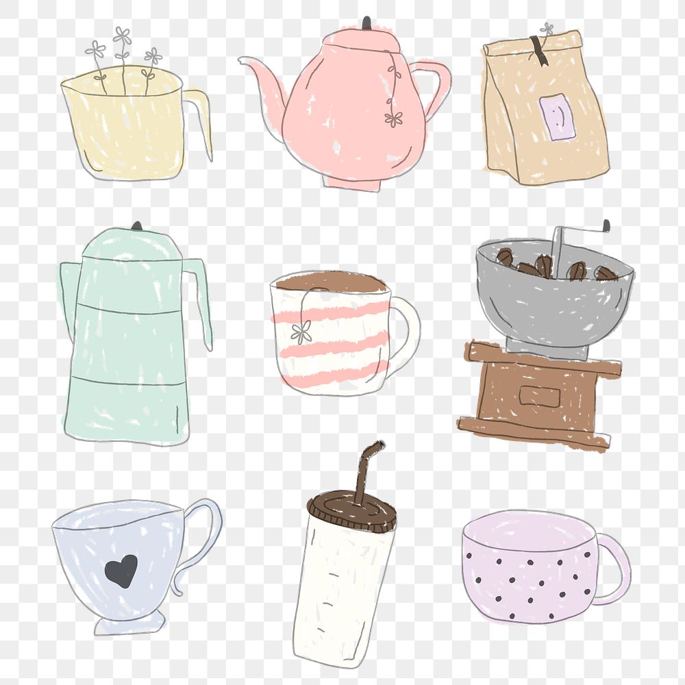 Cute coffee doodle design element set
