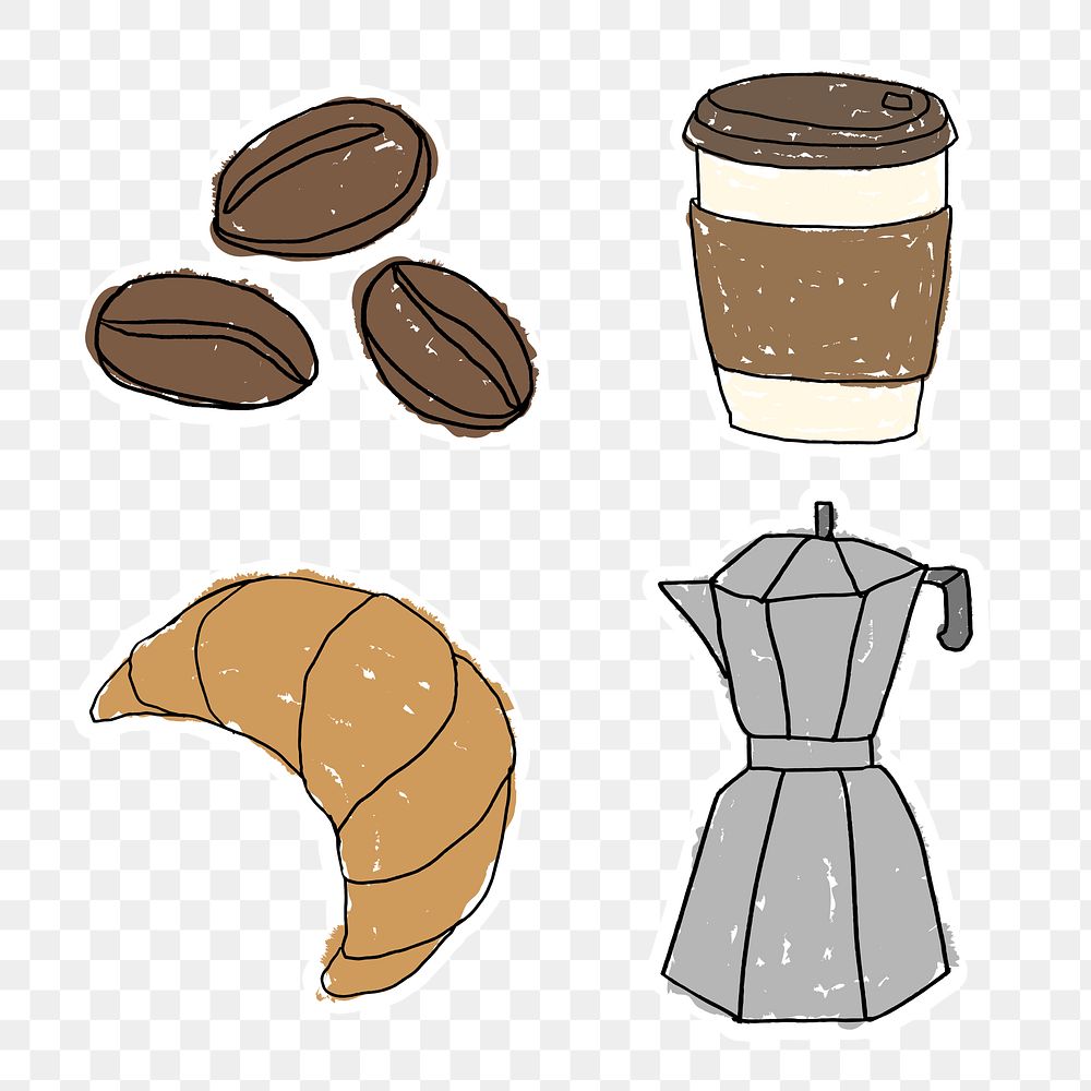 Coffee doodle sticker design element set