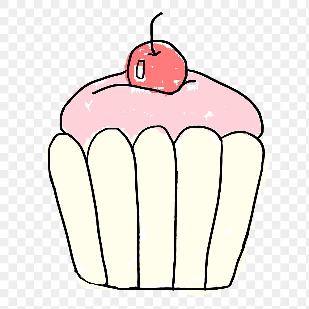 Cute cherry cupcake doodle style illustration