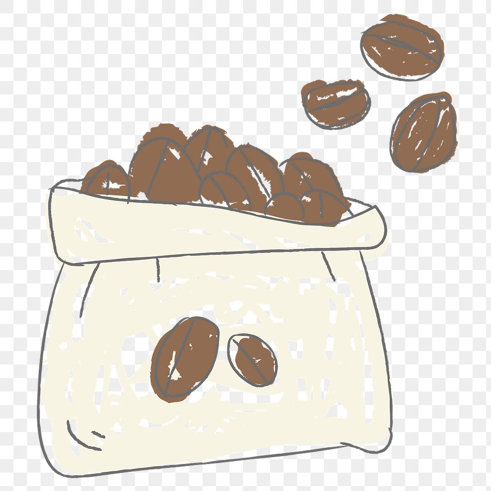 Doodle coffee beans in a bag design element