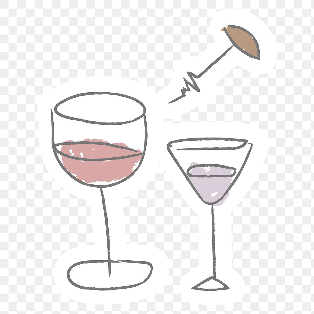 Doodle wine glasses sticker design Premium PNG Sticker rawpixel