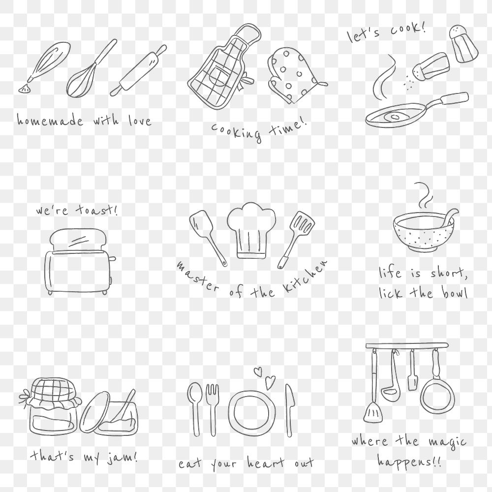 Cute kitchen stickers for journaling set