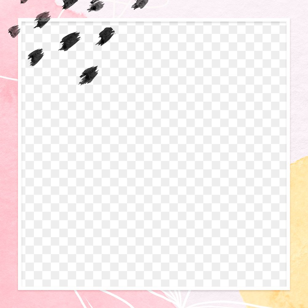 Rectangle frame on Memphis pattern with leaves background