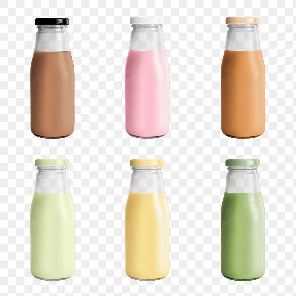 Download Milk tea in glass bottles mockup set