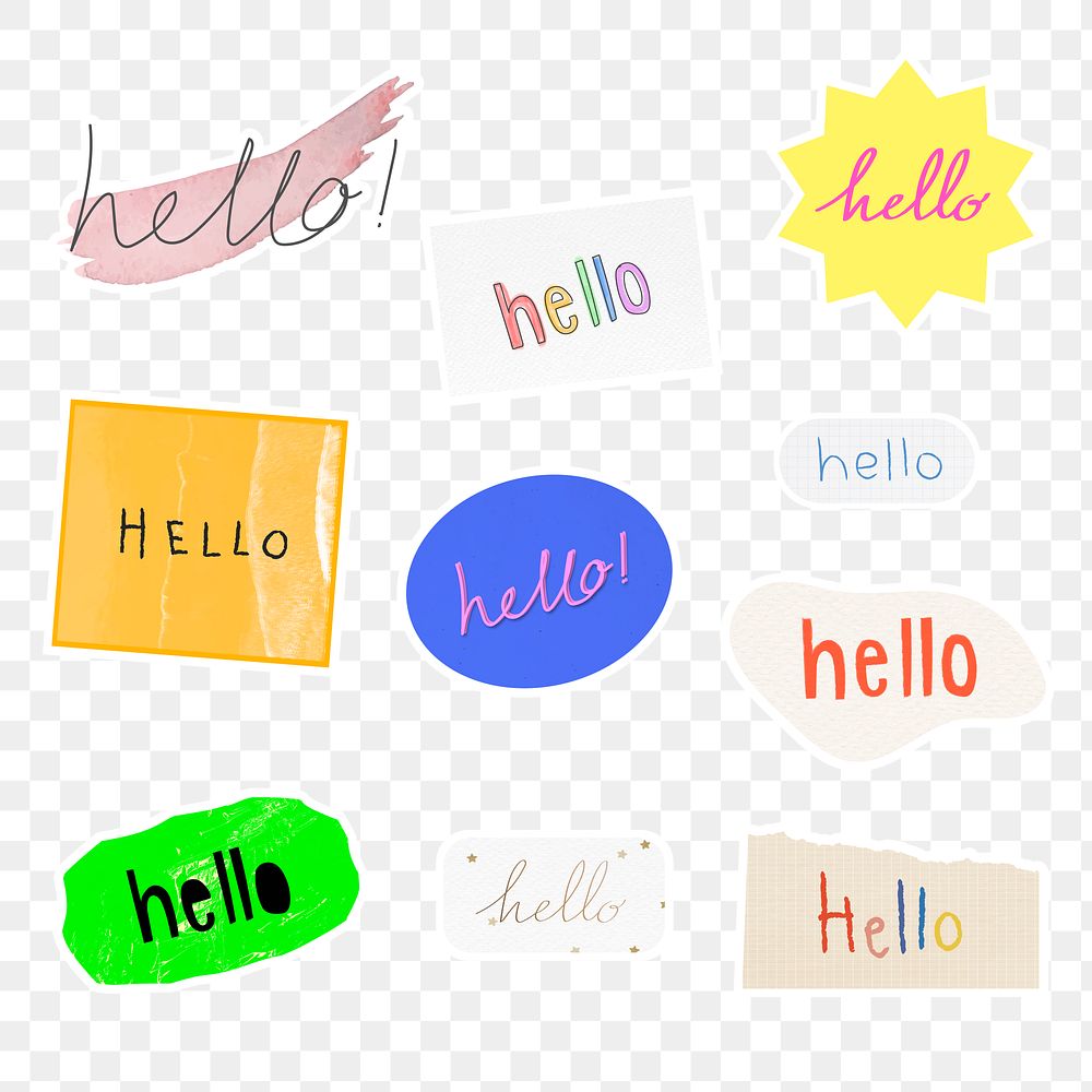Hello greetings typography sticker design elements