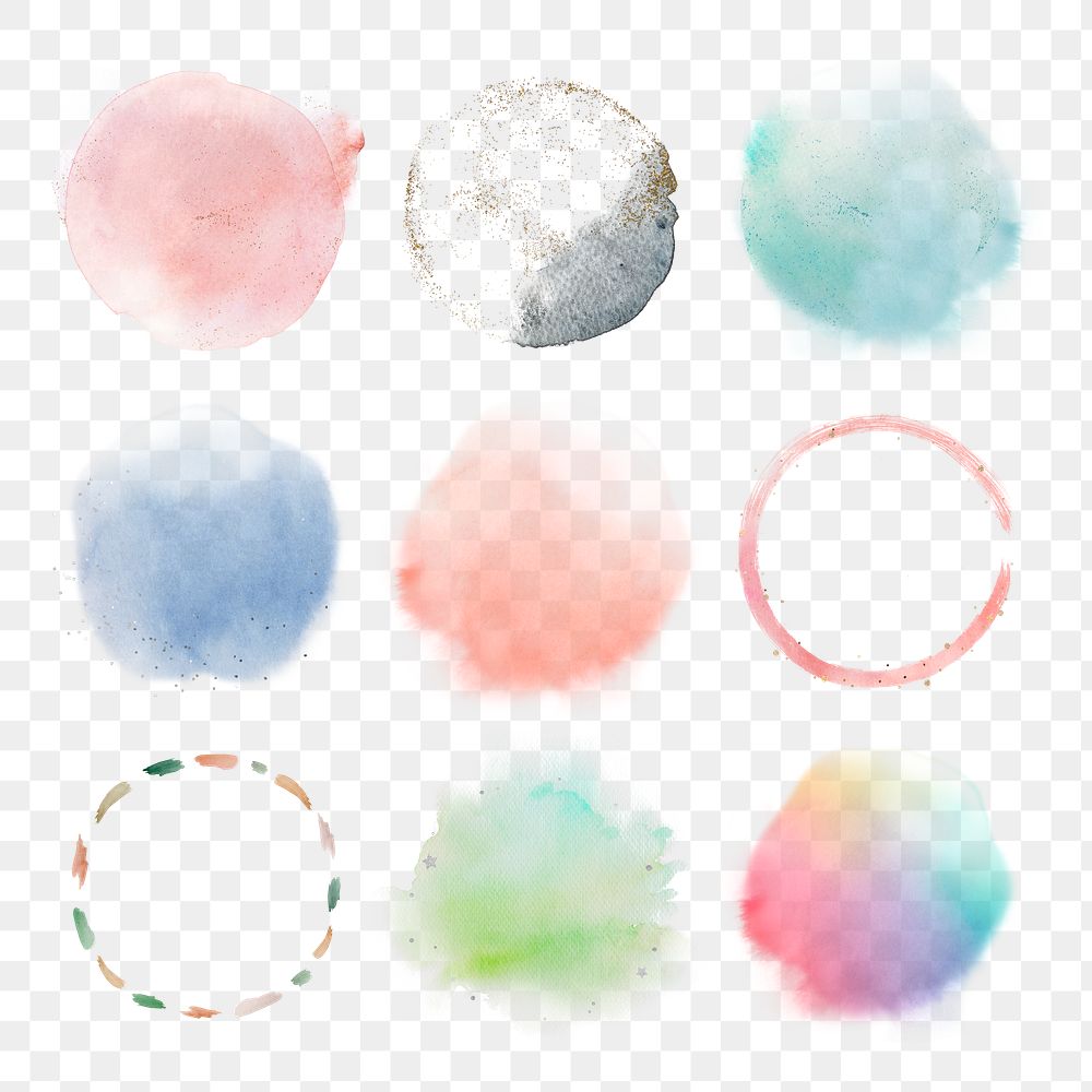 Watercolor blobs and brush stroke design element set