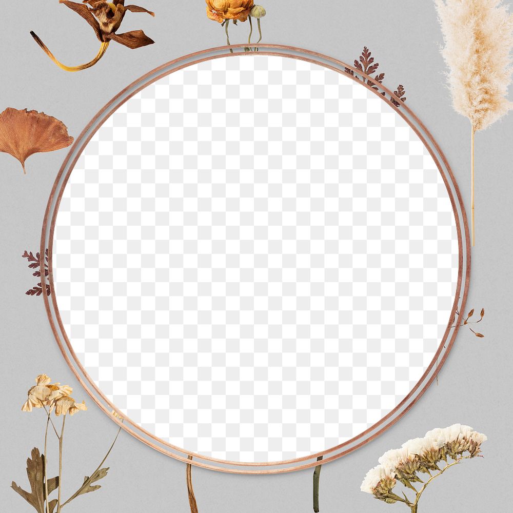 Round dried flower frame png in earth tone