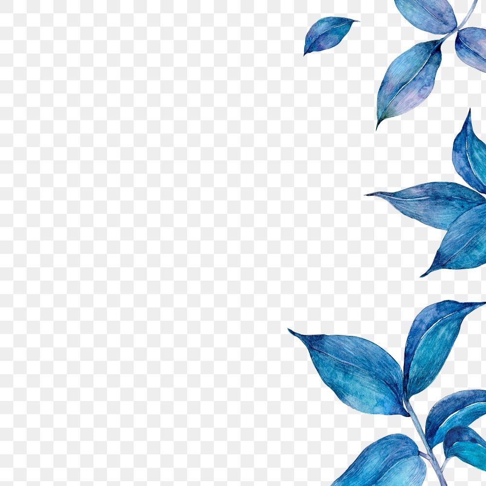 PNG blue watercolor leaf border