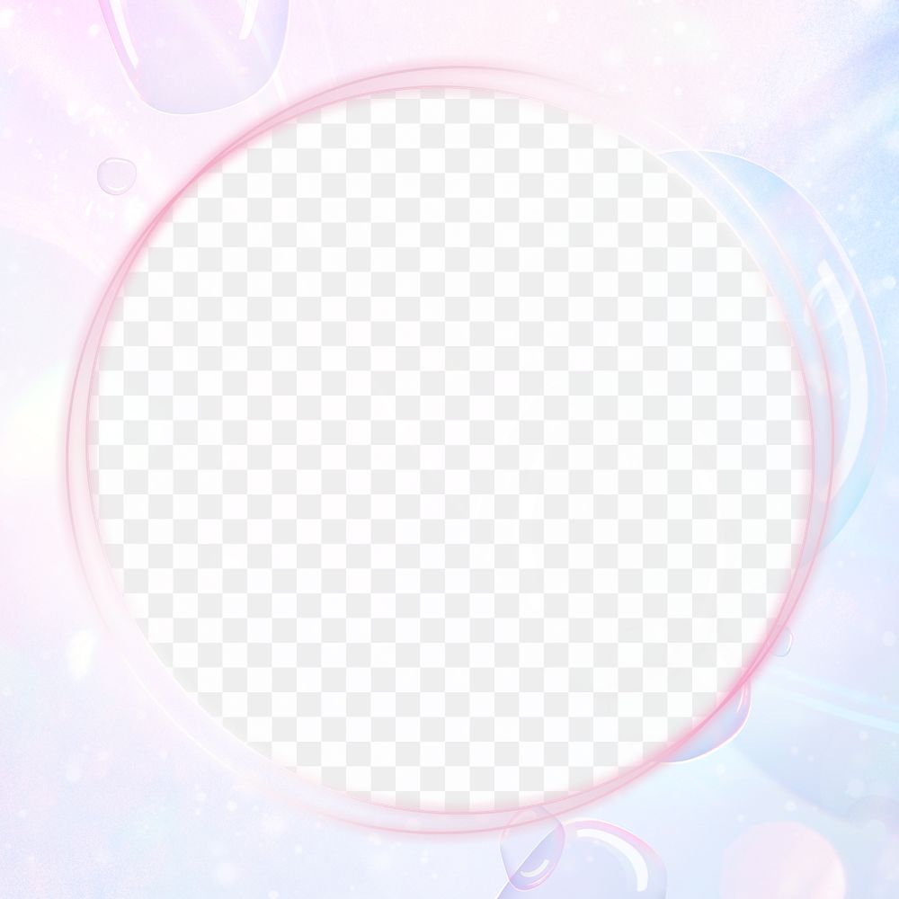 Round holographic bubble frame png pastel background