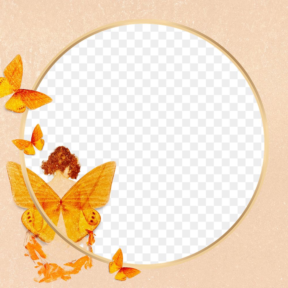 Butterfly woman frame png vintage illustration