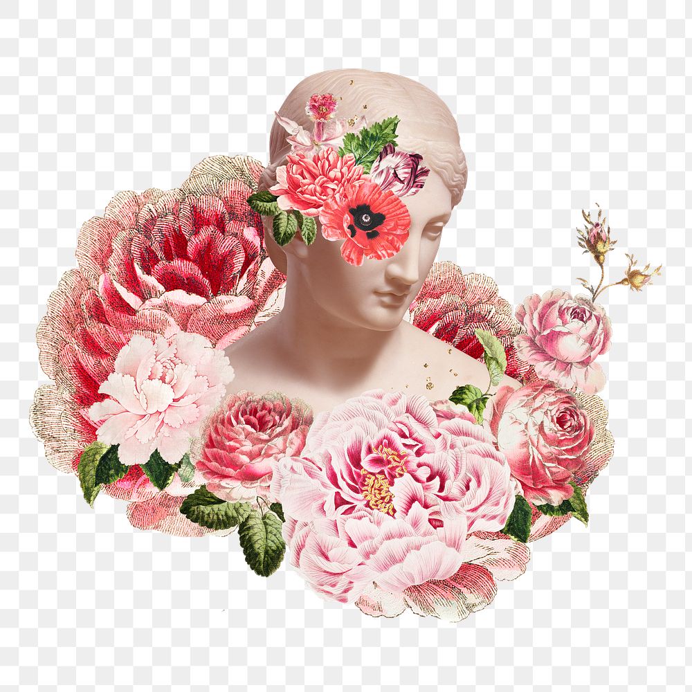 Woman head Greek and roman sculpture png mixed media art sticker