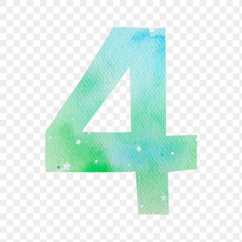 Number 4 pastel font png watercolor texture typography