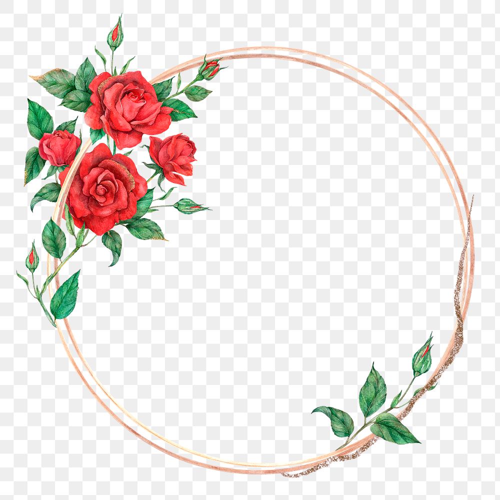 Rose round gold frame png transparent background