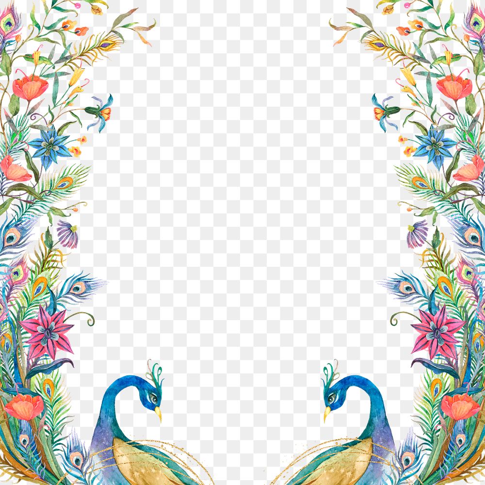 Png Frame With Watercolor Peacock Premium Png Rawpixel